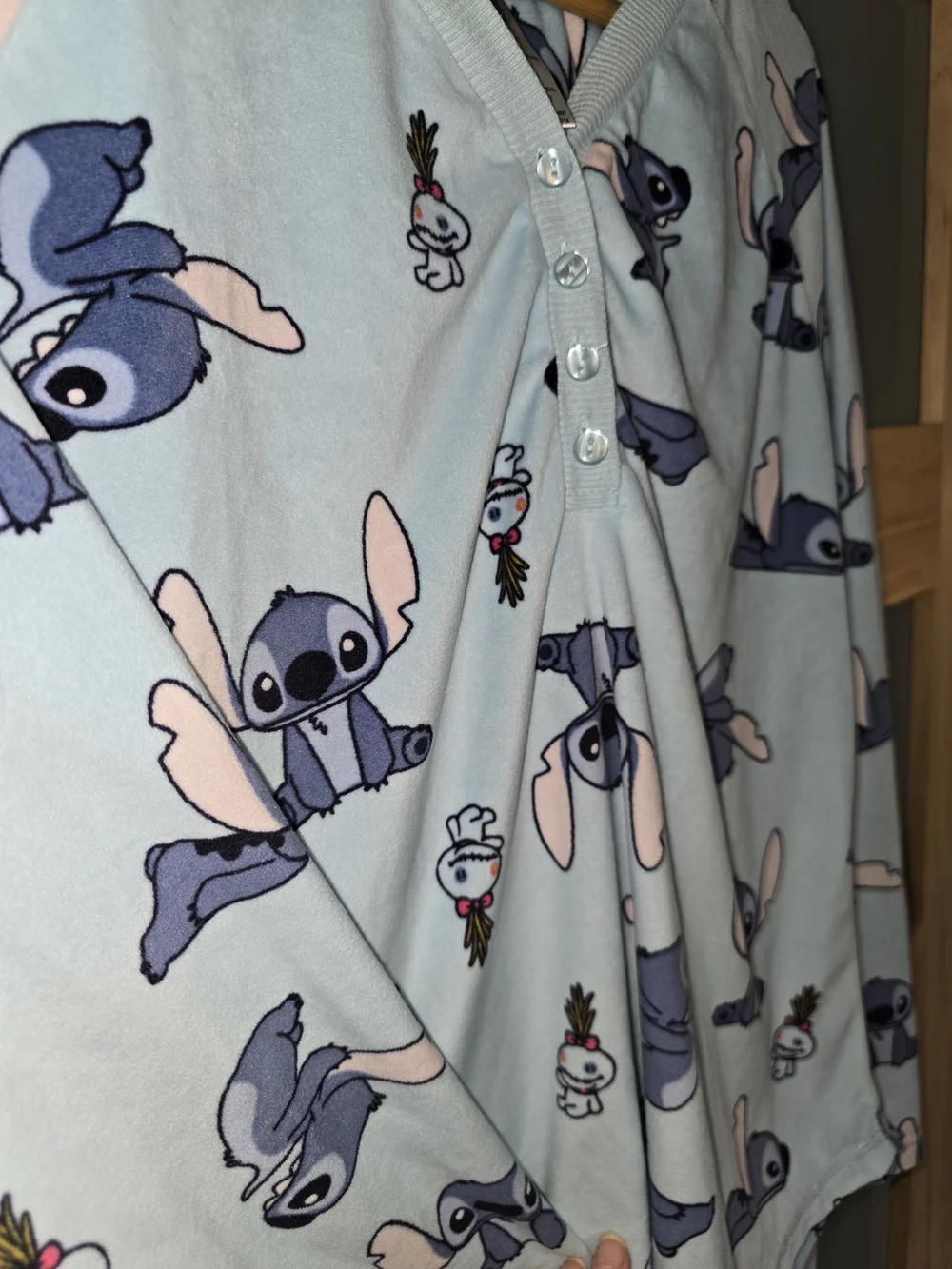 Disney Light Blue Stitch Print Adult Pajama Set - Picture 3 of 6